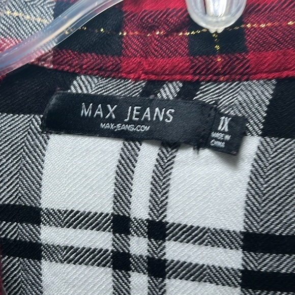 Max Jeans soft red and white flannel button front shirt size 1X - Picture 5 of 9